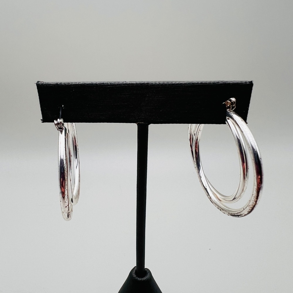 Silver Tone Double Hoop Earrings Twisted‎ Layered Open Hoop Fashion Womens